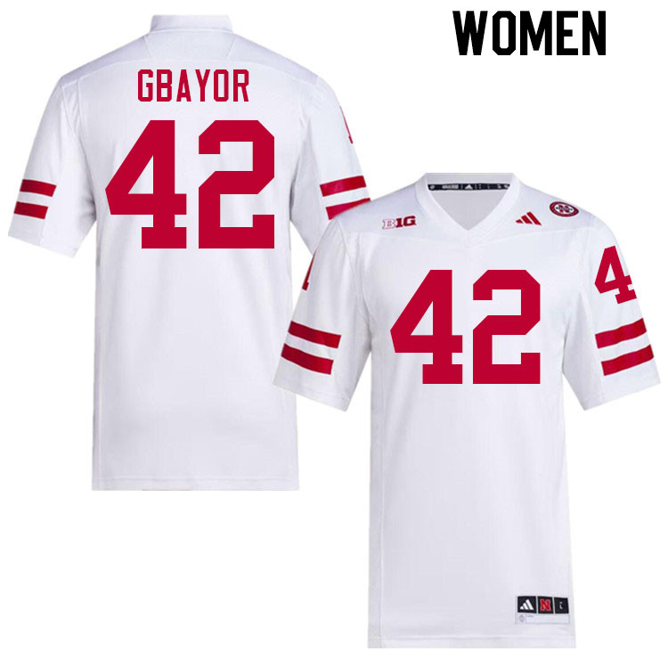 Women #42 Mikai Gbayor Nebraska Cornhuskers College Football Jerseys Stitched Sale-White